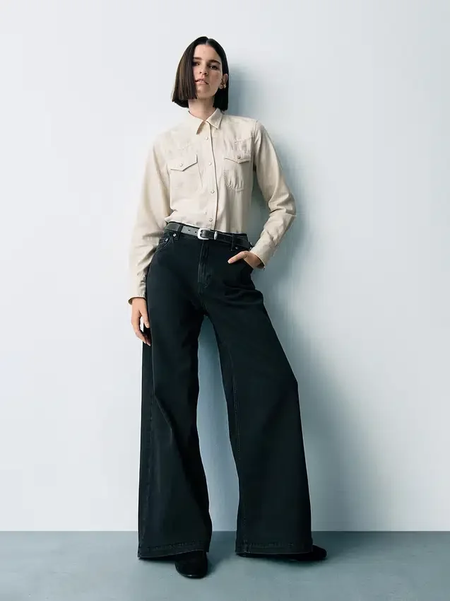 Jeans met hoge taille en wijde pijpen