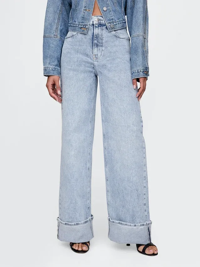 Jeans met hoge taille, omgeslagen pijpen en wijde pijpen