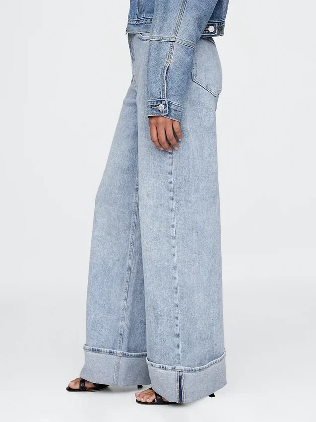 Jeans met hoge taille, omgeslagen pijpen en wijde pijpen