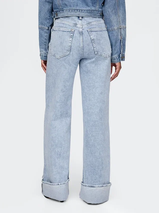 Jeans met hoge taille, omgeslagen pijpen en wijde pijpen