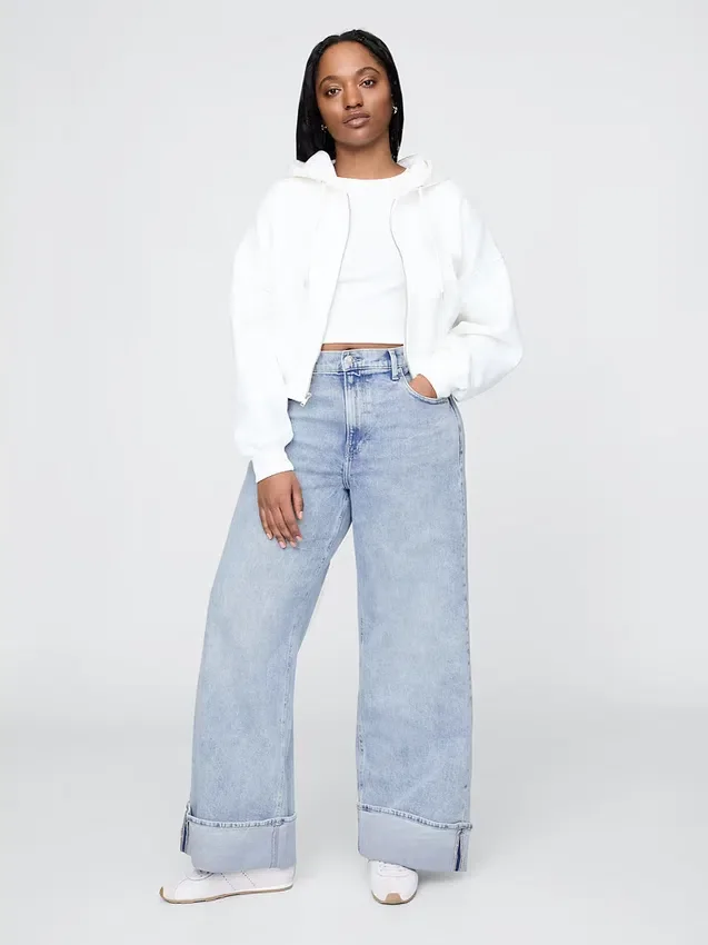 Jeans met hoge taille, omgeslagen pijpen en wijde pijpen
