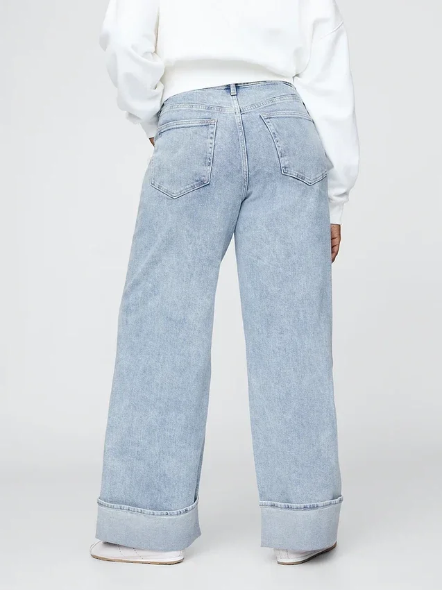 Jeans met hoge taille, omgeslagen pijpen en wijde pijpen
