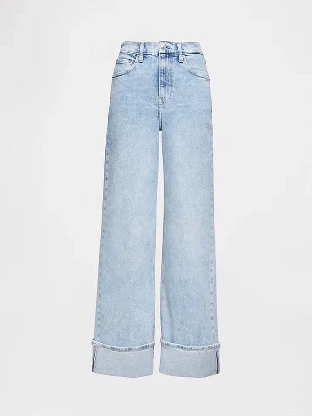 Jeans met hoge taille, omgeslagen pijpen en wijde pijpen