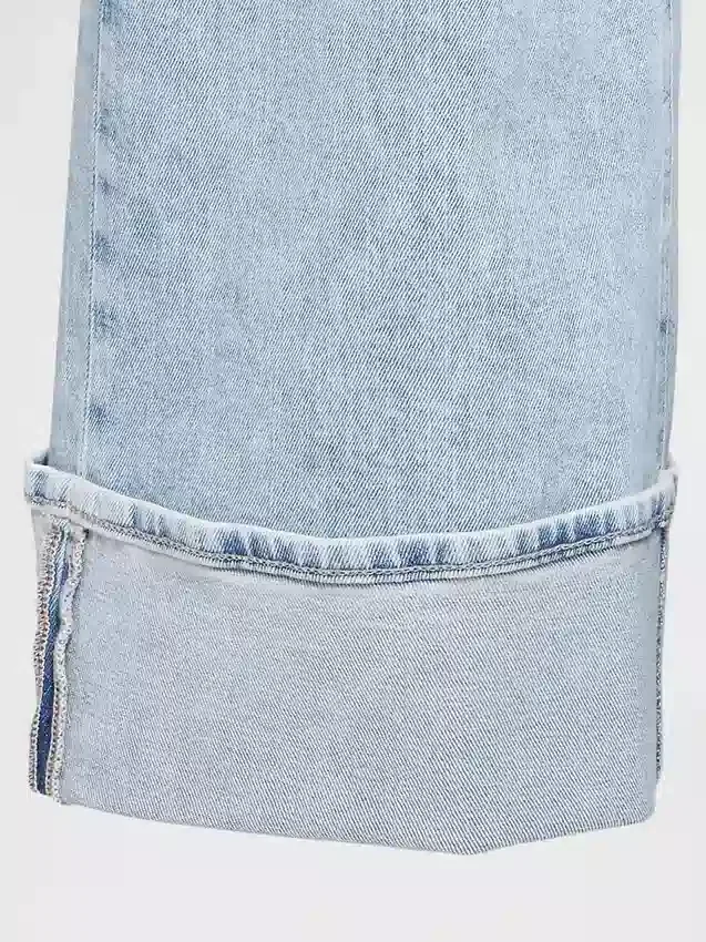 Jeans met hoge taille, omgeslagen pijpen en wijde pijpen