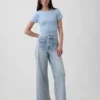 Jeans met hoge taille, wijde pijpen en enkellengte