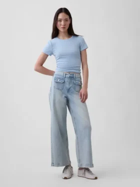 Jeans met hoge taille, wijde pijpen en enkellengte