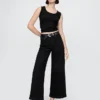 Jeans met hoge taille, wijde pijpen en enkellengte
