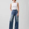 Jeans met hoge taille, wijde pijpen en enkellengte