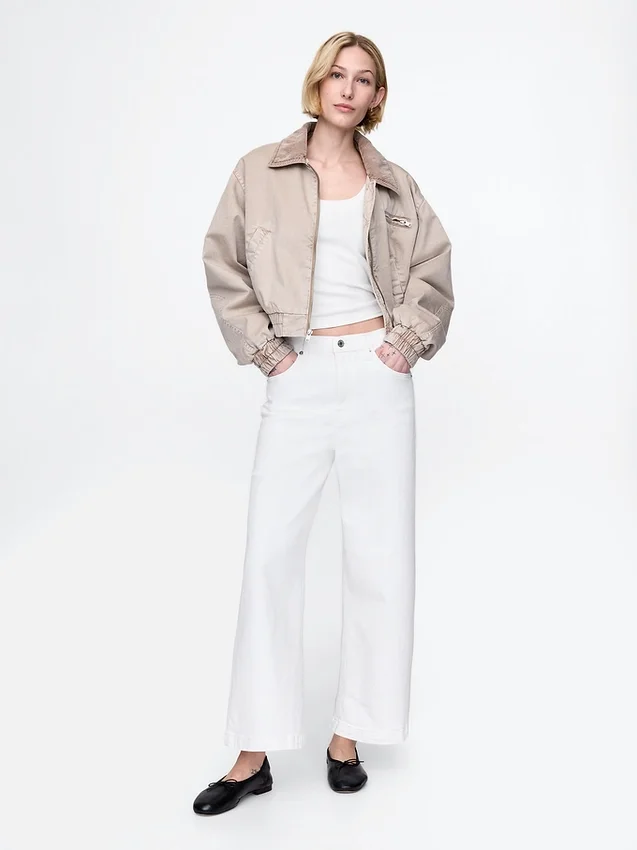 Jeans met hoge taille, wijde pijpen en enkellengte