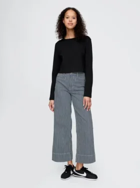 Jeans met hoge taille, wijde pijpen en enkellengte