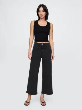 Jeans met hoge taille, wijde pijpen en enkellengte