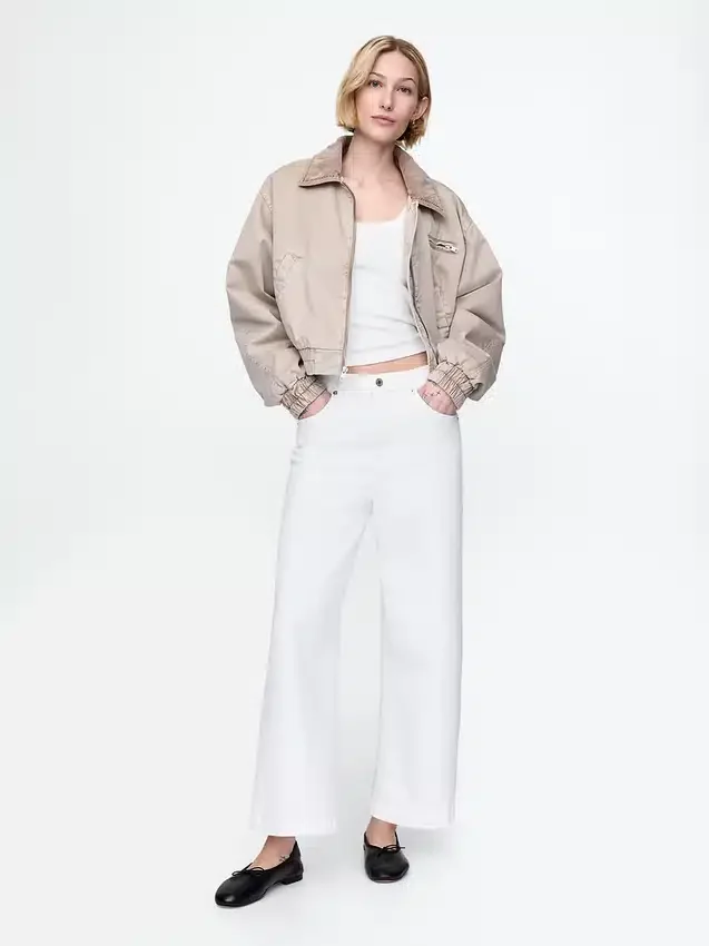 Jeans met hoge taille, wijde pijpen en enkellengte