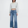 Jeans met hoge taille, wijde pijpen en enkellengte