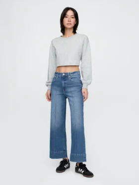 Jeans met hoge taille, wijde pijpen en enkellengte