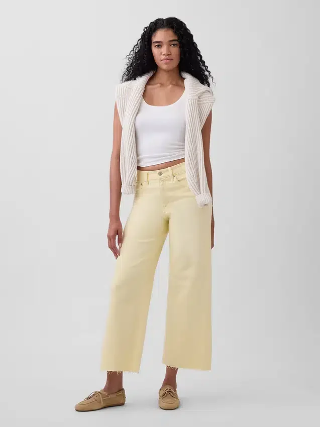 Jeans met hoge taille, wijde pijpen en enkellengte