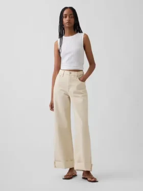 Jeans met hoge taille, wijde pijpen en enkellengte