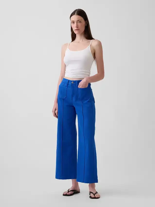 Jeans met hoge taille, wijde pijpen en enkellengte