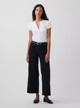 Jeans met hoge taille, wijde pijpen en enkellengte