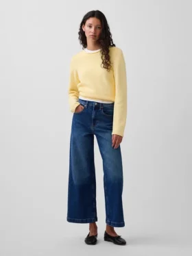Jeans met hoge taille, wijde pijpen en enkellengte