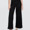 Jeans met hoge taille, wijde pijpen en enkellengte