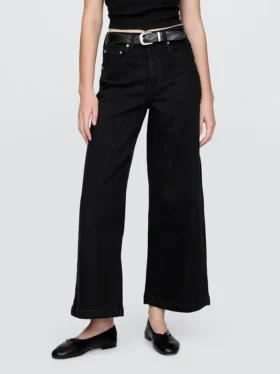 Jeans met hoge taille, wijde pijpen en enkellengte