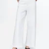 Jeans met hoge taille, wijde pijpen en enkellengte