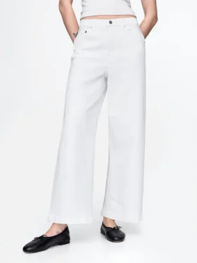 Jeans met hoge taille, wijde pijpen en enkellengte