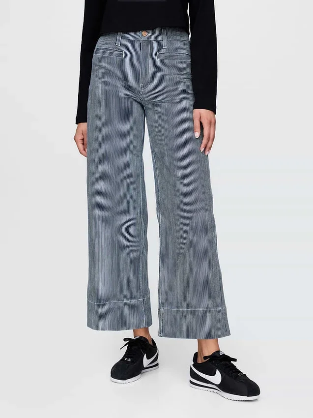 Jeans met hoge taille, wijde pijpen en enkellengte