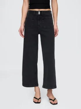 Jeans met hoge taille, wijde pijpen en enkellengte