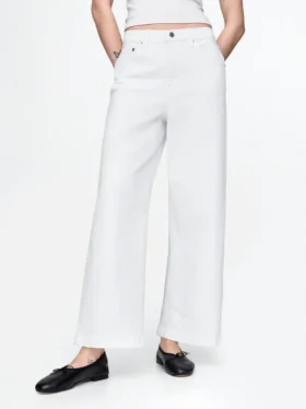 Jeans met hoge taille, wijde pijpen en enkellengte