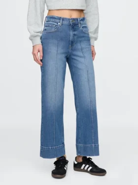Jeans met hoge taille, wijde pijpen en enkellengte