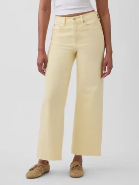 Jeans met hoge taille, wijde pijpen en enkellengte