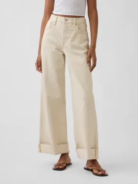 Jeans met hoge taille, wijde pijpen en enkellengte