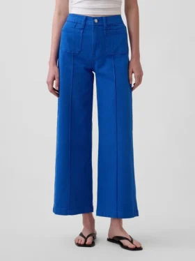 Jeans met hoge taille, wijde pijpen en enkellengte