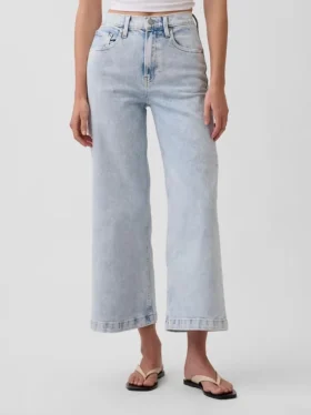 Jeans met hoge taille, wijde pijpen en enkellengte