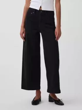 Jeans met hoge taille, wijde pijpen en enkellengte