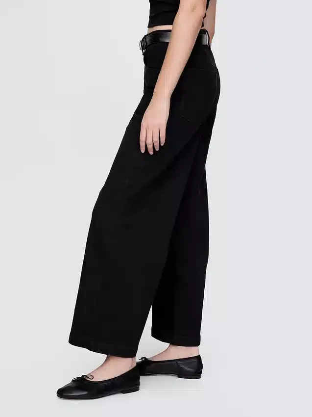 Jeans met hoge taille, wijde pijpen en enkellengte