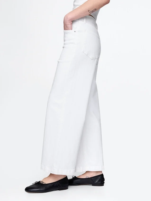 Jeans met hoge taille, wijde pijpen en enkellengte