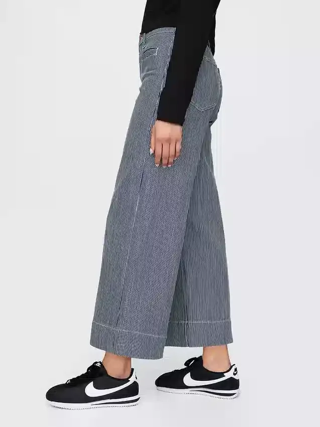 Jeans met hoge taille, wijde pijpen en enkellengte