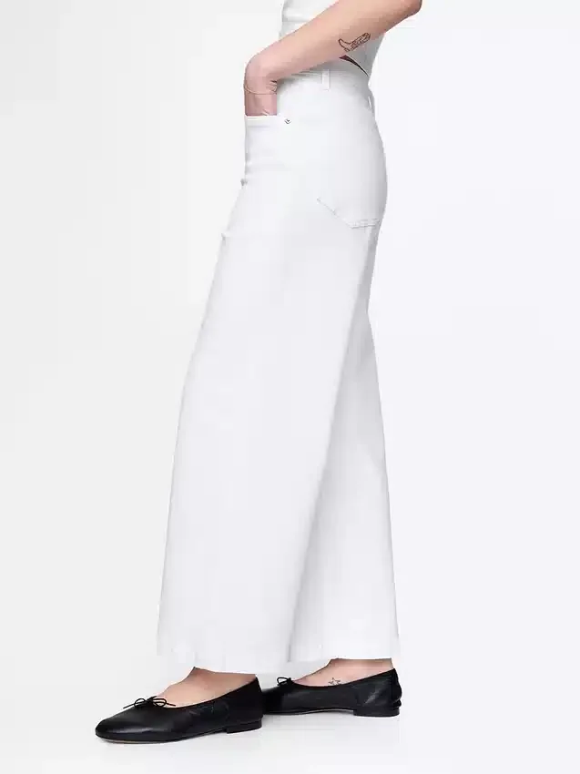 Jeans met hoge taille, wijde pijpen en enkellengte