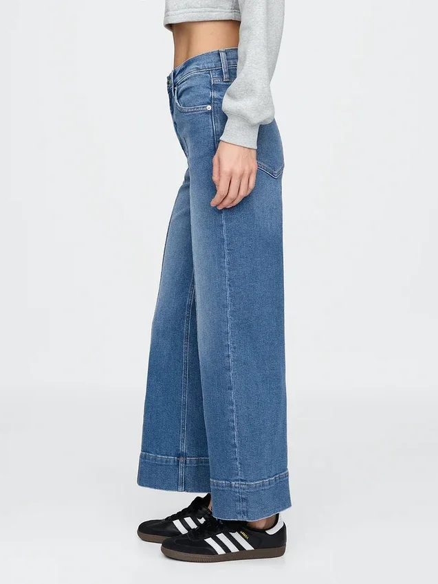 Jeans met hoge taille, wijde pijpen en enkellengte