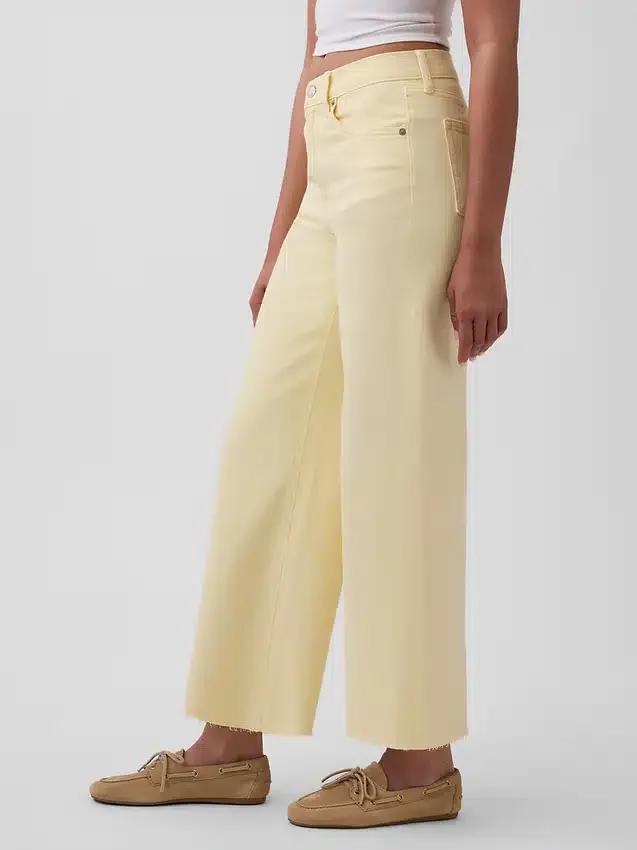 Jeans met hoge taille, wijde pijpen en enkellengte