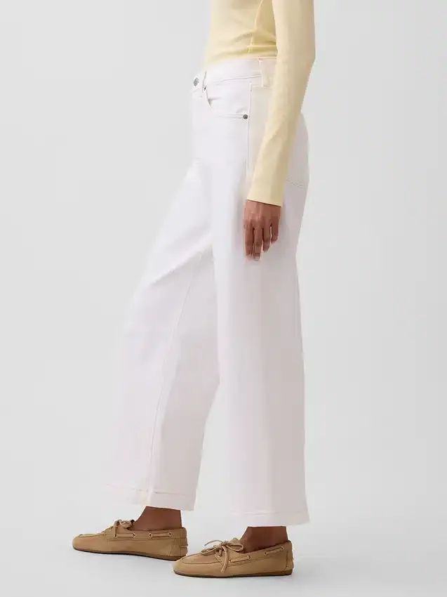 Jeans met hoge taille, wijde pijpen en enkellengte