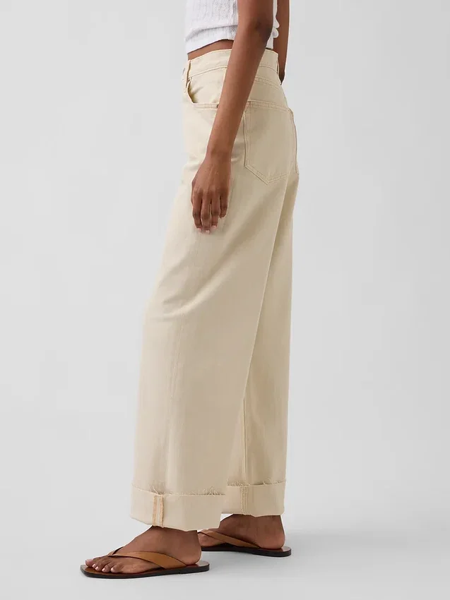 Jeans met hoge taille, wijde pijpen en enkellengte