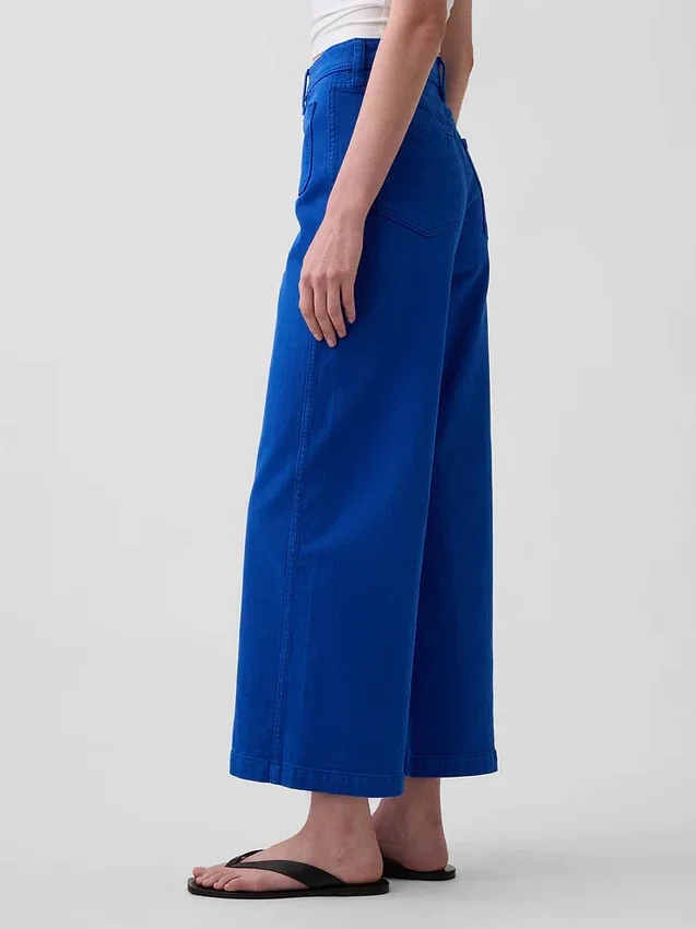 Jeans met hoge taille, wijde pijpen en enkellengte