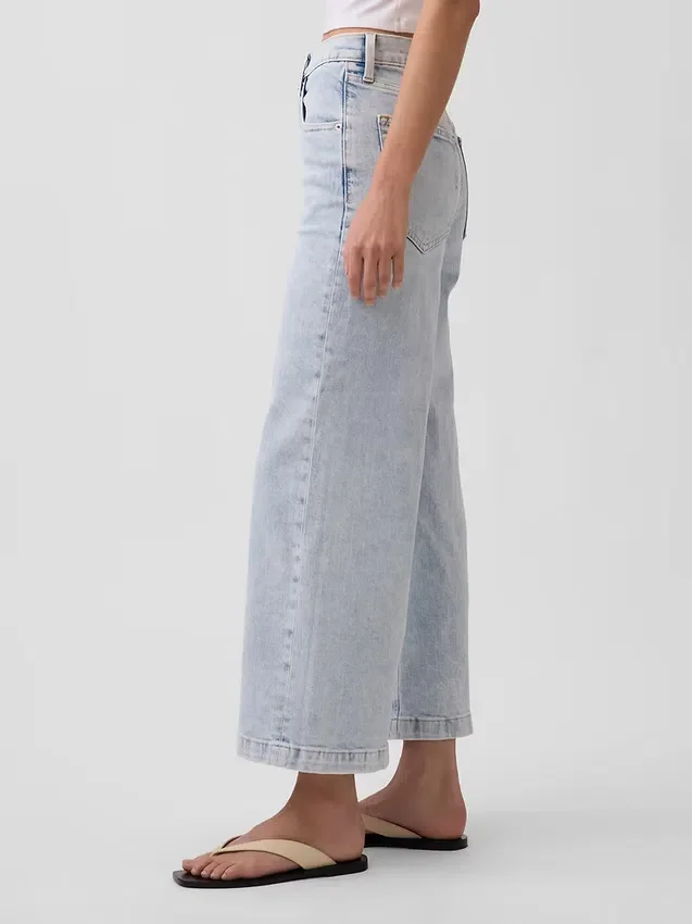 Jeans met hoge taille, wijde pijpen en enkellengte