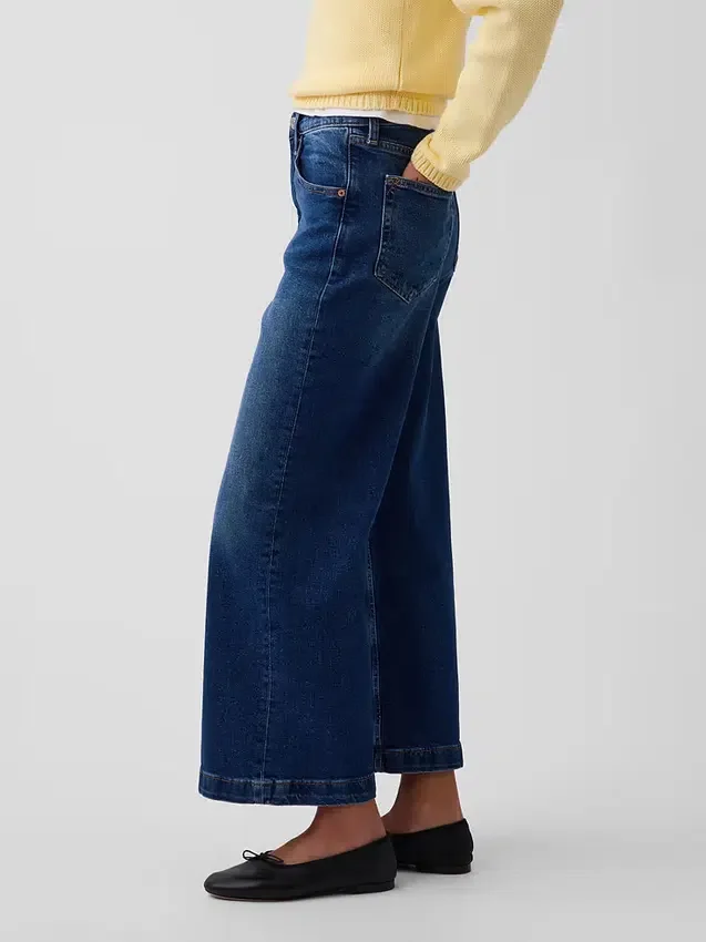 Jeans met hoge taille, wijde pijpen en enkellengte