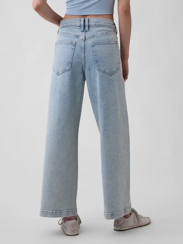 Jeans met hoge taille, wijde pijpen en enkellengte