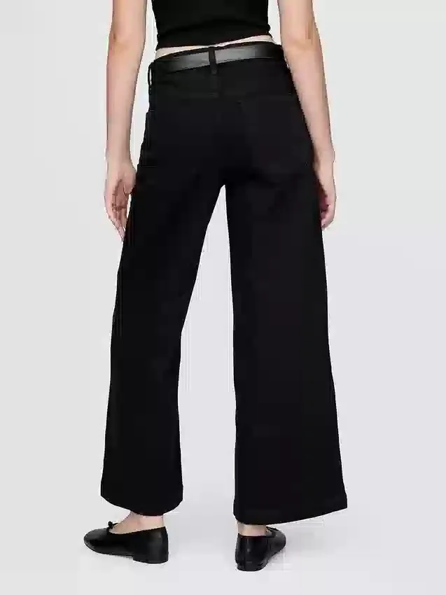 Jeans met hoge taille, wijde pijpen en enkellengte