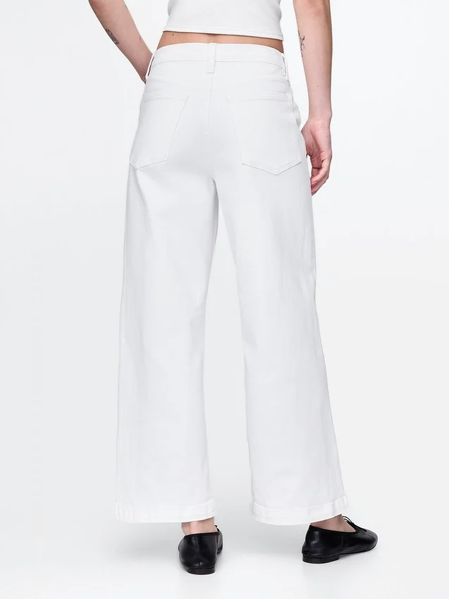 Jeans met hoge taille, wijde pijpen en enkellengte